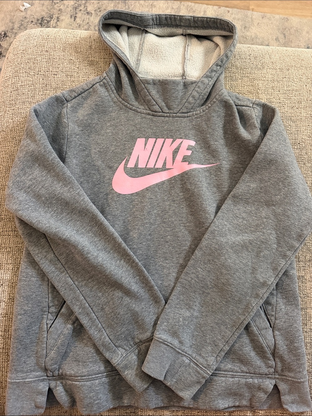 Nike Gray Hoodie with Pink Logo Kids Pullover